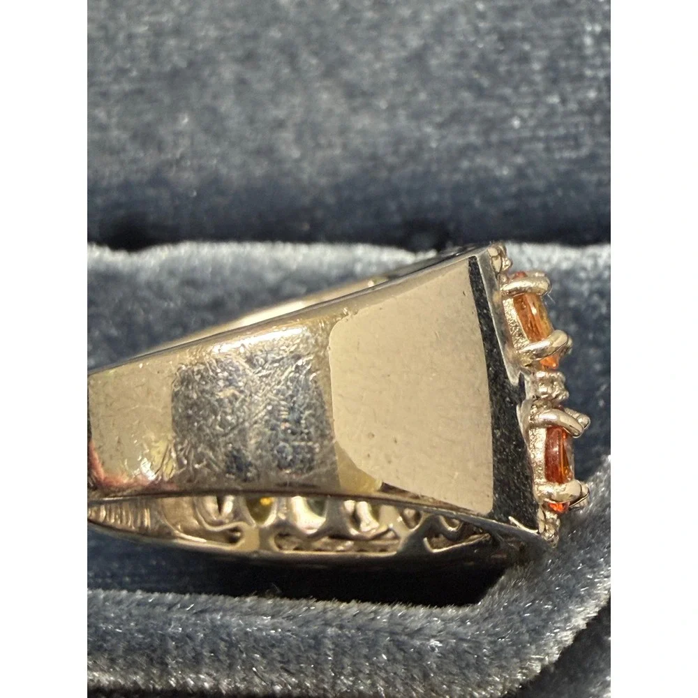 Multi Gemstone Rainbow Ring Wide Band Oval Cut 925 Yellow Blue Orange Green Sz 7